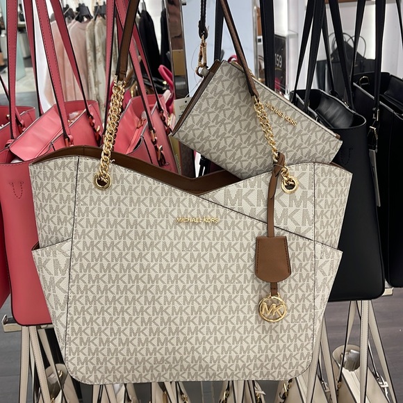 Michael Kors Handbags - MICHAEL KORS LARGE X CHAIN SHOULDER TOTE 
& 
LARGE DOUBLE ZIP WALLET WRISTLET